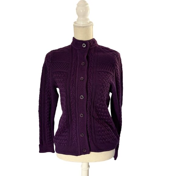 NWT L.L. Bean Cable Knit Cardigan Sweater S small Fisherman violet purple 290399 - Picture 4 of 9